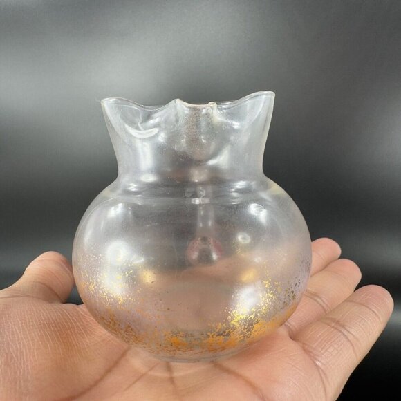 Mid Century Light Pink Glass Pitcher Carafe Miniature With Gold Flecks All Over - Picture 12 of 16